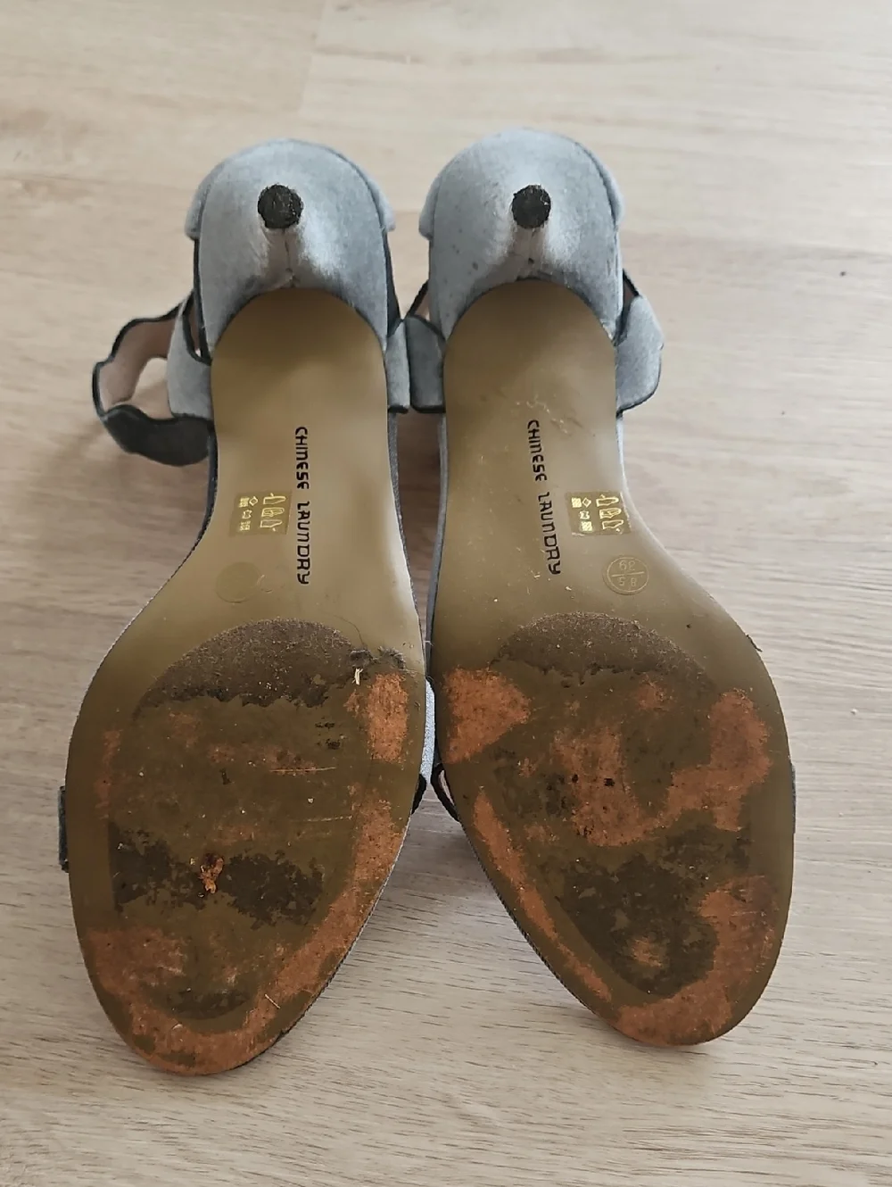 Silver Blue Velvet Scalloped Ankle-Strap Sandal